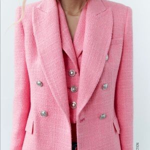 Zara Double Breasted Textured Weaved Jacket